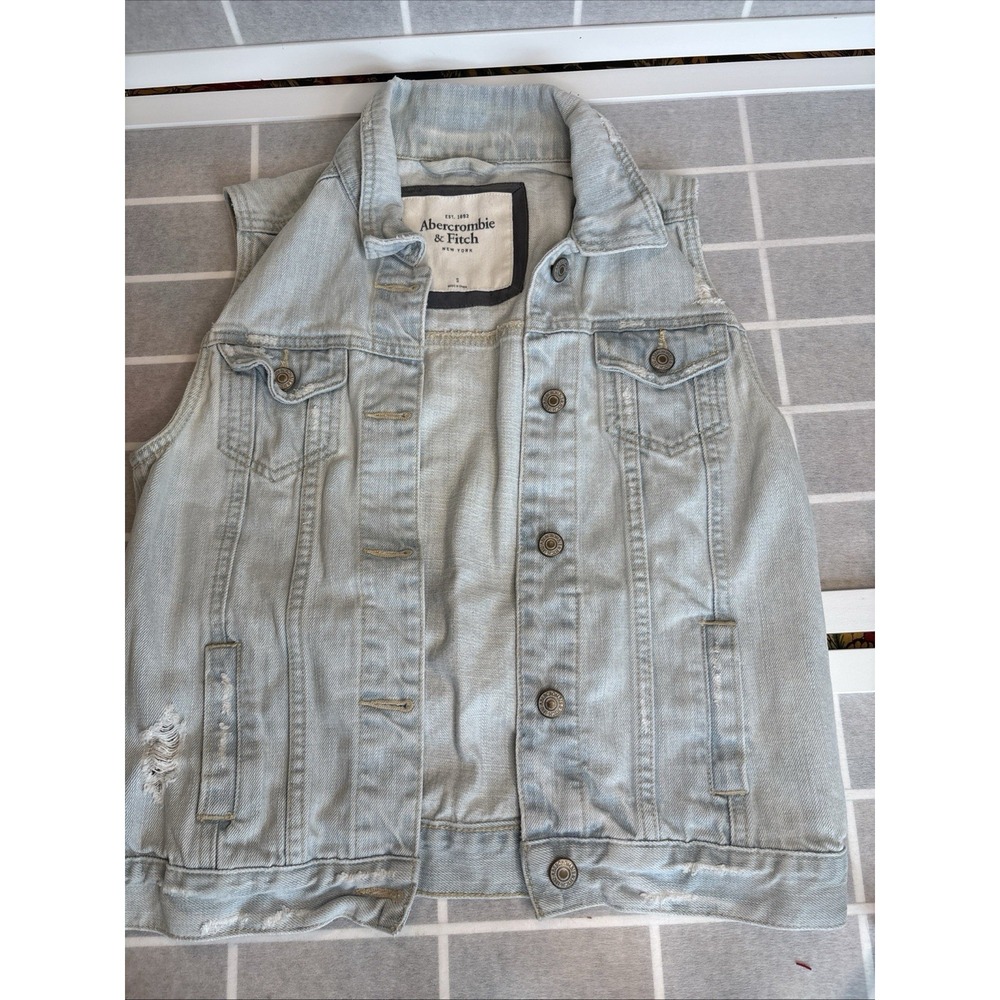 Abercrombie & Fitch Vintage Denim Vest Women Size Small Light Blue 2000's Y2K‎